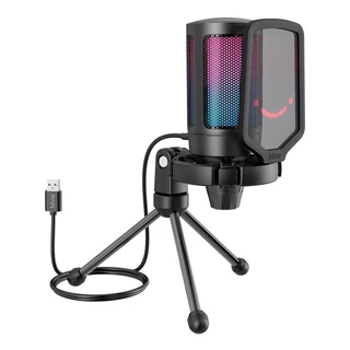 Microfone Usb Gamer Rgb Fifine Ampligame Pop Filter Tripe