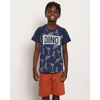 Camiseta Infantil Manga Curta Estampa Dino Marinho