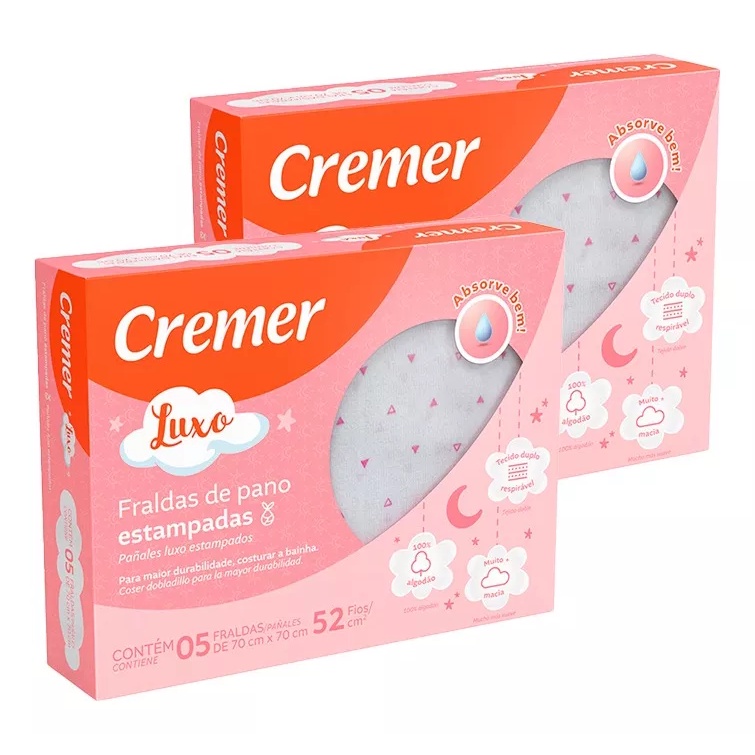 Fralda De Pano Cremer Luxo Estampada Menina 2 Caixas