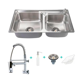 Cuba para cozinha inox com acessórios potiguara e Torneira de parede em Oferta na Shopee