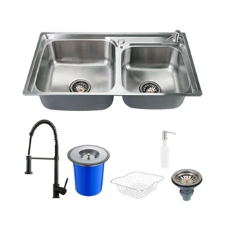 Cuba para Cozinha Aço Inox com Lixeira e Acessórios Potiguara e Torneira Monocomando Envira Pingoo - Preto em Oferta na Shopee