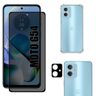 Kit Para Moto G54 5g | Película de Privacidade 3D - Capa Anti Shock - Película da Câmera 3D