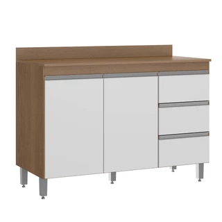 Balcão de Cozinha com Tampo Sabrina 120 Cm MDP Branco 0449 MENU
