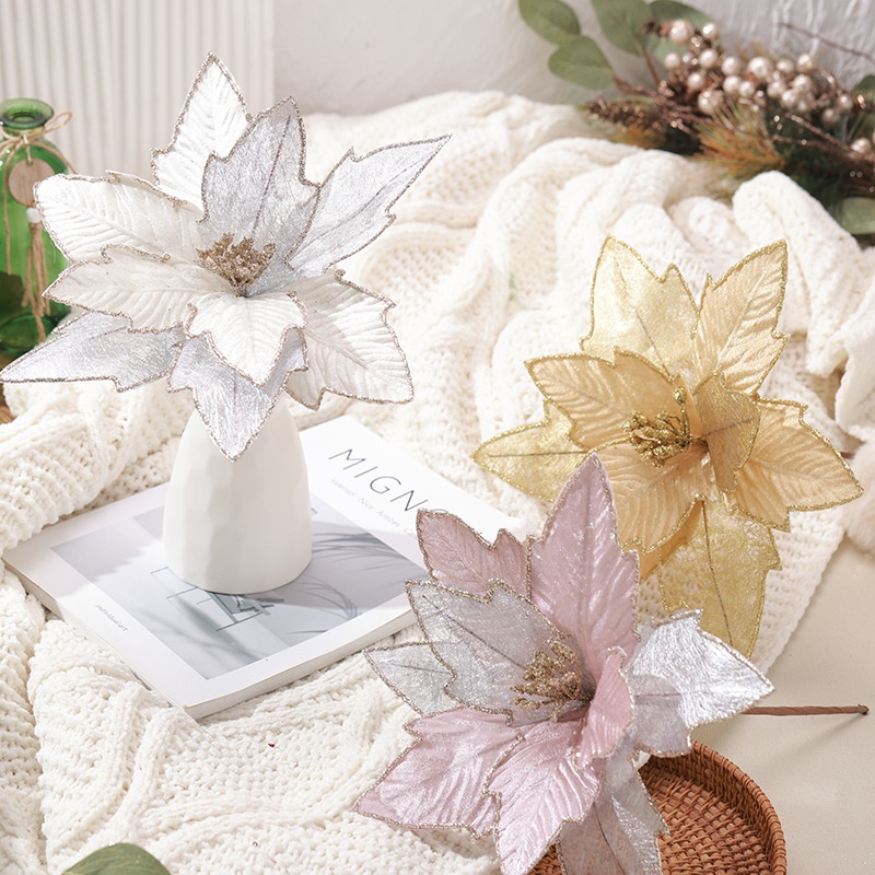 Simulação 30cm Flor de Natal Flor de Natal Simulação de Natal Flor de Natal Branca Dourada Flor de Natal Decoração Árvore de Natal