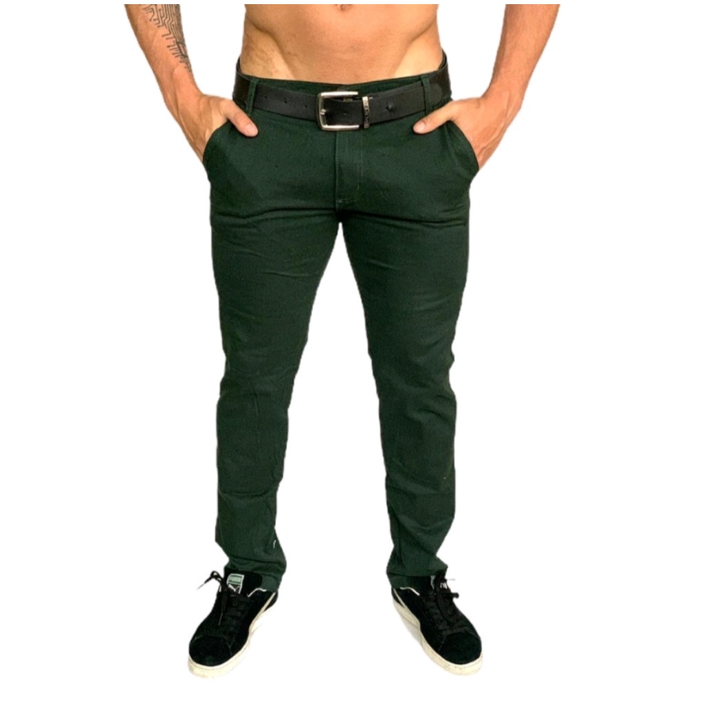 Calça sarja masculina verde clearance musgo