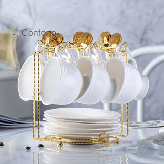 [EruditeCourtB] Suporte Para Xícara De Café E Pires 6 Xícaras 6 Placas Canecas Modernas Duráveis Bancada [Novo]