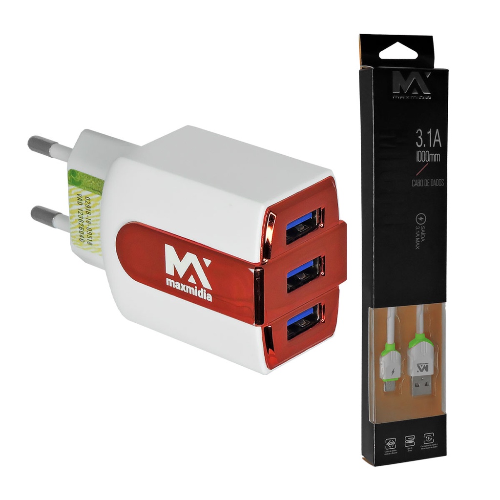 Fonte Turbo Rápida 3 Entrada Usb Com Cabo Usb V8 Para Recarga | Shopee ...