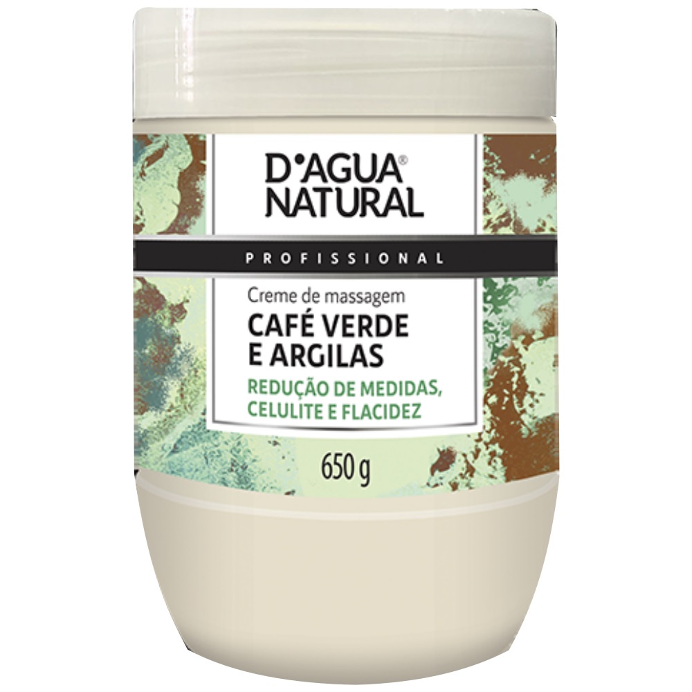Creme de Massagem Café Verde e Argilas, D'agua Natural, 650 g