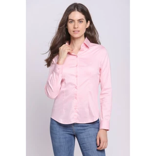 Camisa Feminina Aflex Básica Lisa Com Bordado Polo Wear Rosa Claro