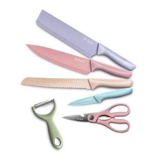 Conjunto de Facas Coloridas 6 Peças: Aço Inoxidável Premium projetado para aprimorar suas experiências culinárias Kit de Facas durabilidade corte preciso e eficiente, seja para churrasco ou cozinha qualidade profissional