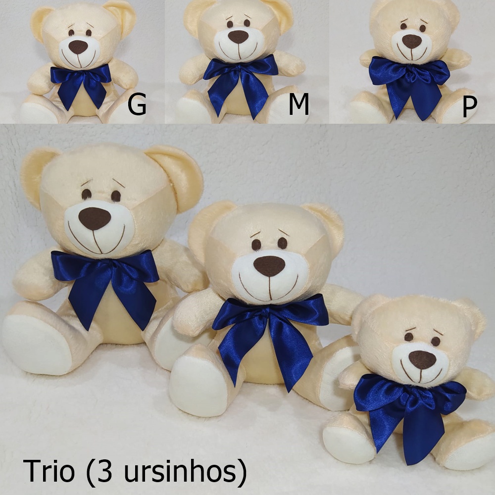 Urso Avulso e Trio De Ursinhos Com Laço Azul Marinho Cetim P/ Nichos ...