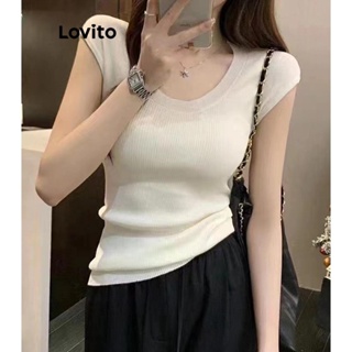 Lovito Top Casual De Malha Básica Lisa Para Mulheres LNE44104
