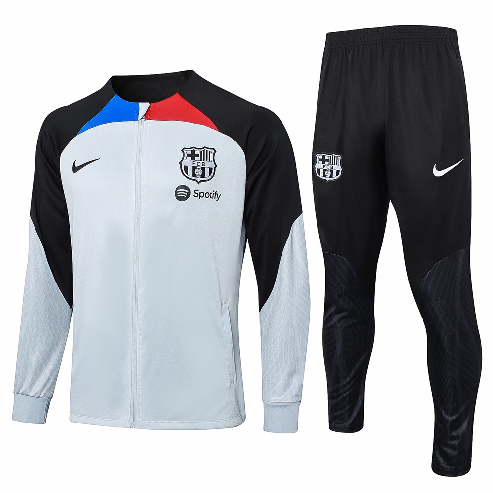 2023/24 FC Barcelona Fato De Treino De Futebol Casaco Cinza Claro Manga Longa Conjunto De Jogging Homem & Calça