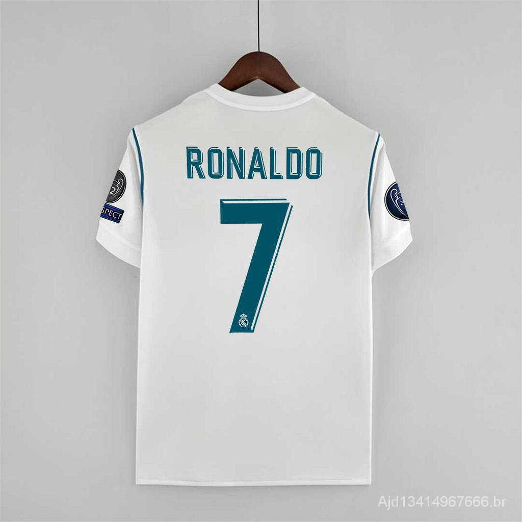 17-18 Real-Madrid RONALDO BENZEMA Alta Qualidade T-shirt Personalizado Para Casa Retro Camisas De Futebol
