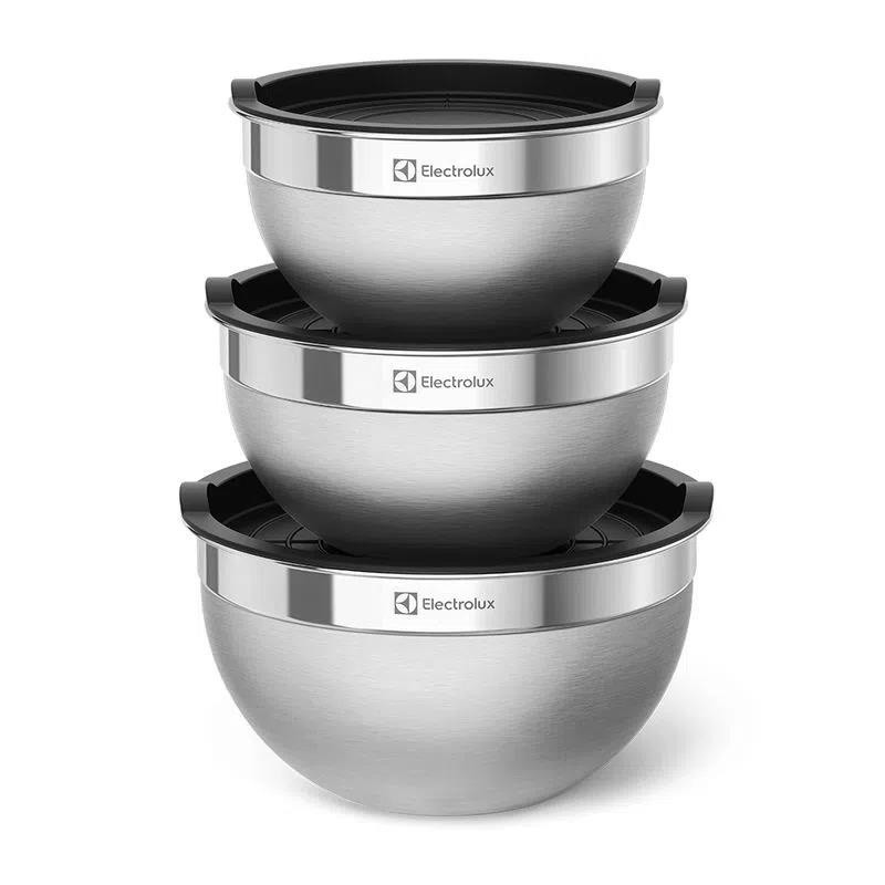 Conjunto de Bowls Tigelas de Inox com Tampa Plastica - Elect