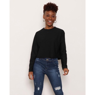 Blusa Feminina Cropped Canelada Preta