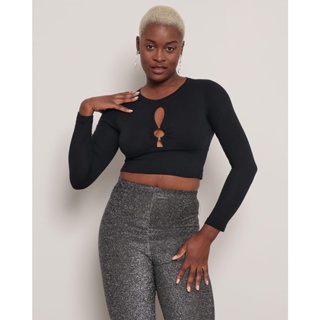 Blusa Feminina Cropped Decote Argola Preta