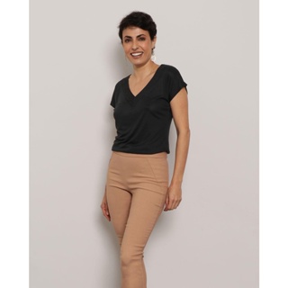 Blusa Feminina Manga Japonesa Gola V Preta
