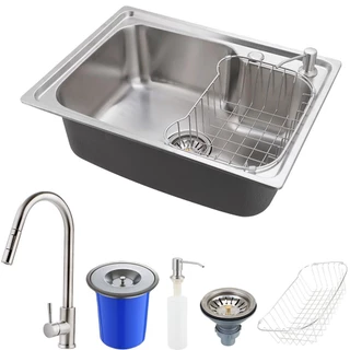 Cuba para cozinha pia com acessórios e lixeira Matis e Torneira monocomando gourmet Iriri Pingoo - Escovado em Oferta na Shopee