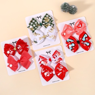 2PCS/set Festa De Natal Clipes De Cabelo Em Laço Para Bebê Menina Neve Impressão Boutique Kids Hair Accessories Gift