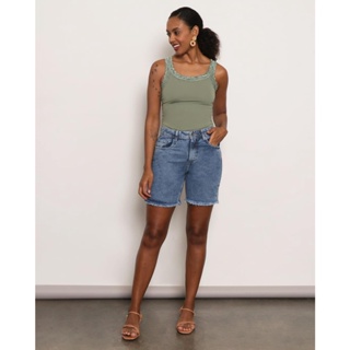 Bermuda Jeans Feminina Barra Desfiada Azul