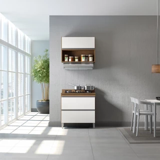 Armário de Cozinha Modulada com Balcão Cooktop Sabrina 80 x 202 Cm 3 Peças MDP Branco MENU