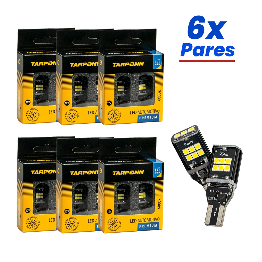 Kit 12 Lâmpadas Led Auto Canbus Farolete T15 12v 15 Leds Carro | Shopee ...