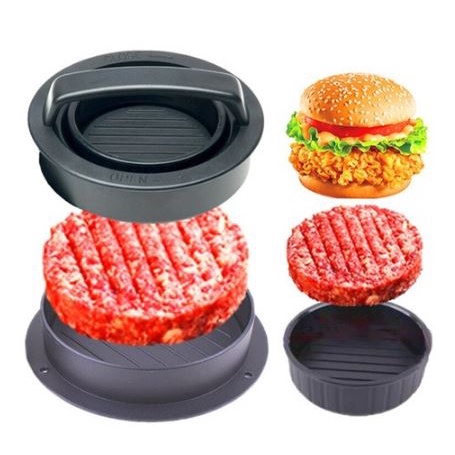 Forma Modeladora Hambúrguer Artesanal Profissional 3 Em 1 Cor Preto