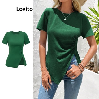 Lovito Camiseta Assimétrica Básica para Mulheres LBE04113 (Verde)