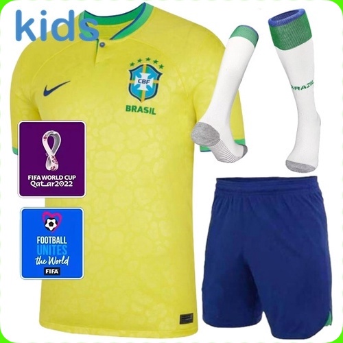 2022 Copa Infantil Camisa de Time Conjunto Brasil Criança Camiseta Camisa de futebol Meião Shorts Kit