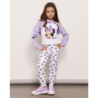 Calça Infantil Moletinho Jogger Estampada Minnie Disney Branca