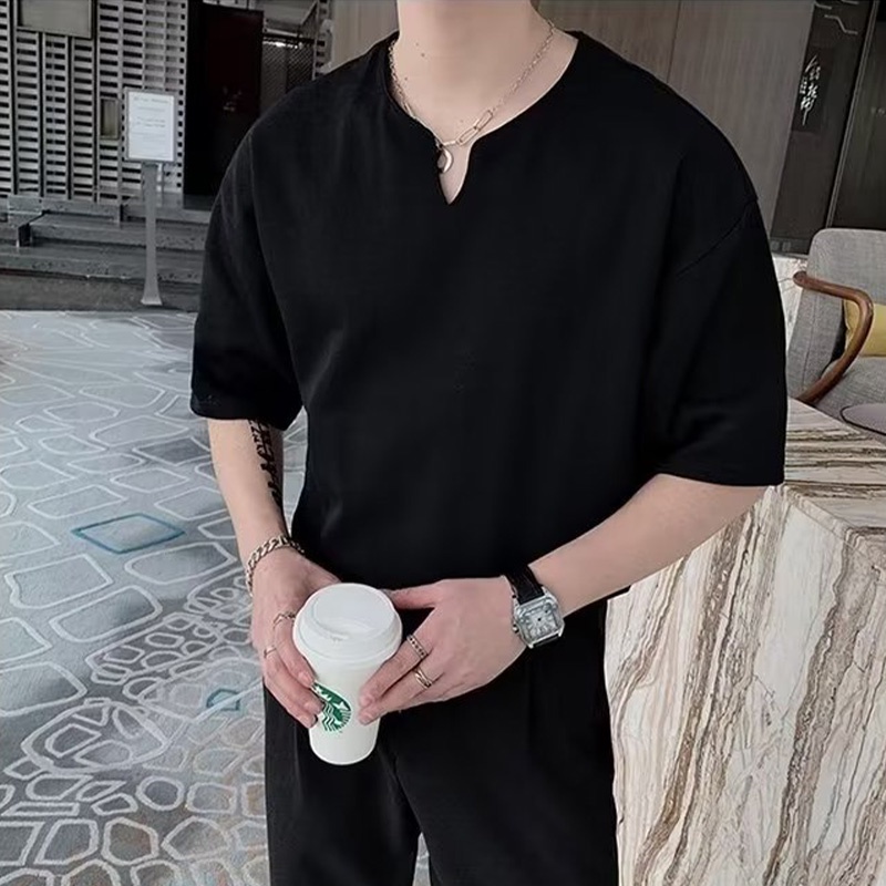 Camiseta de alta qualidade para homens ins Street Wear Short-Sleeved Summer Half-Sleeved 2023 Novo Estilo de Camiseta de Verão para Homens Handsome Summer Half @-