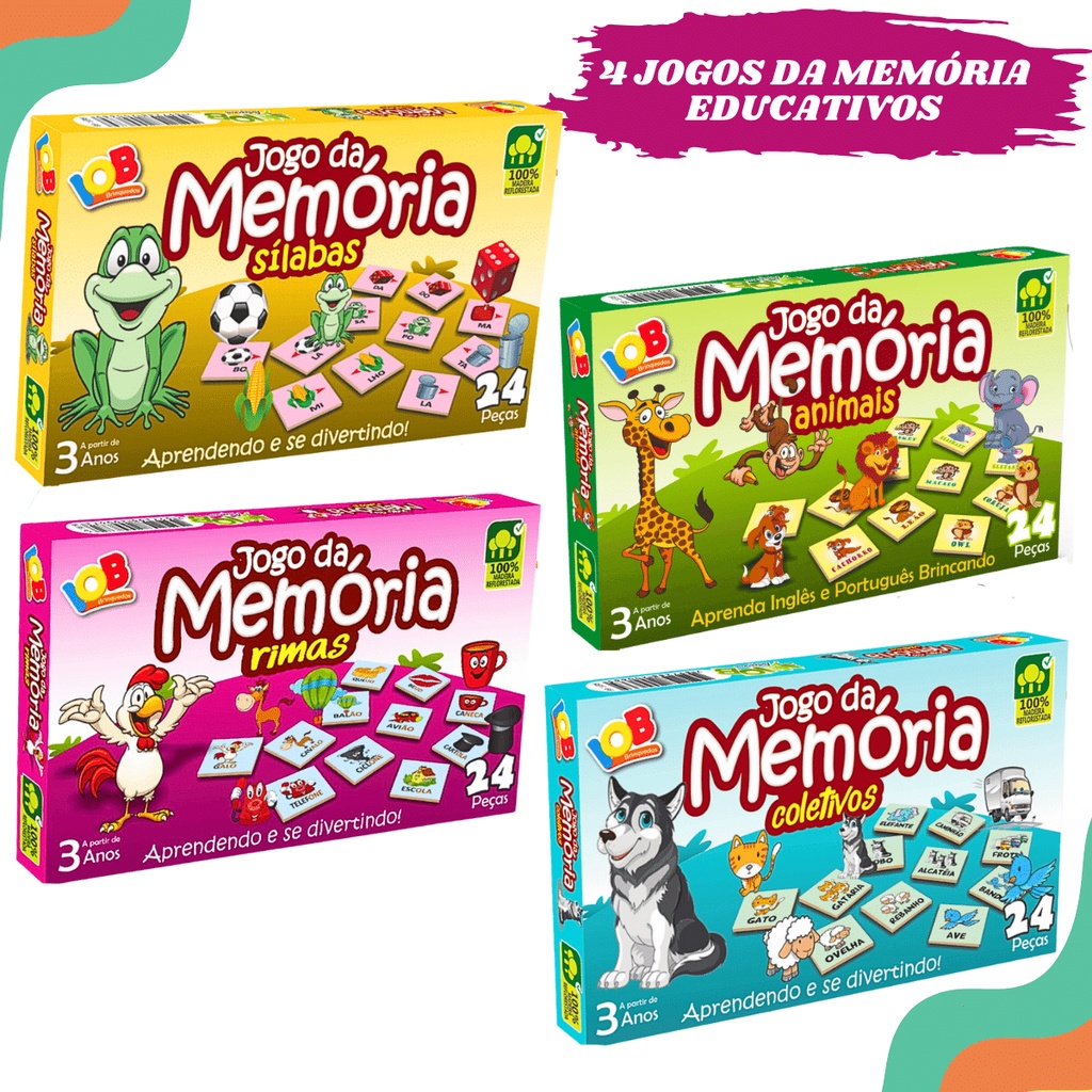 Kit 4 Jogos Pedagógicos Didáticos Lúdicos Memória Rimas Silabas ...
