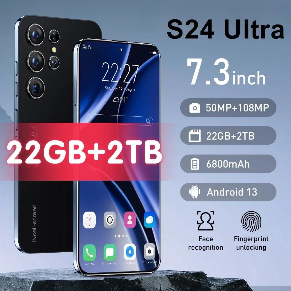 S24 Ultra + Smartphone Original 7.3 Polegadas 22G + 2T 50MP + 108MP Telefones Celulares Android Desbloqueados Celular 6800mAh 5G Network Cellphone-GoodLuckGift