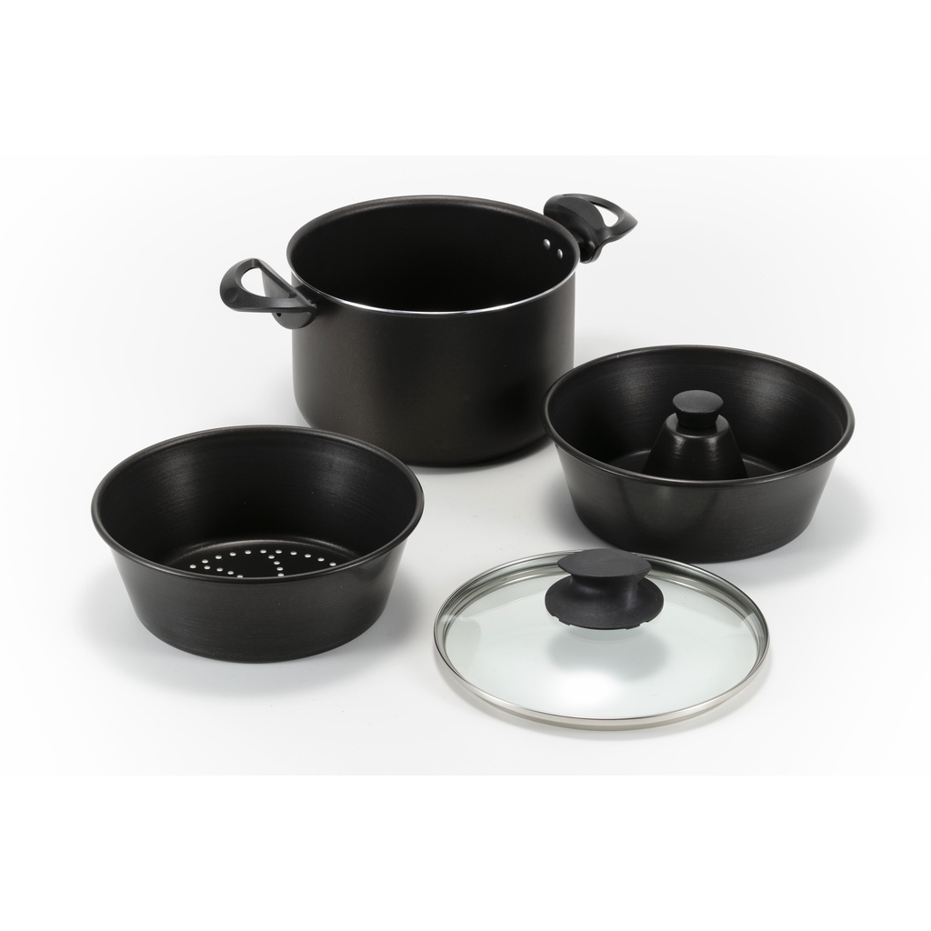 Caçarola Conjunto 3 em 1 - Para Pudim Banho Maria e Cozimento de Legumes - Antiaderente TEFLON - Não Gruda