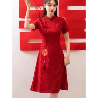 Mais Tamanho Roupa Tradicional Chinesa De Casamento Vermelha Melhorada  Cheongsam Summer Short Sleeve Retro Lace Qipao Dress