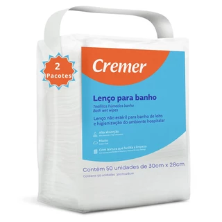 kit 2 Lenco Para Banho No Leito Cremer Pacote C/50 Unidades