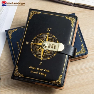 MOLANDOGO Caderno De Senha Diário Com Fechadura Arte Simples Retro PU Secreto De Couro Para Meninas G7P4