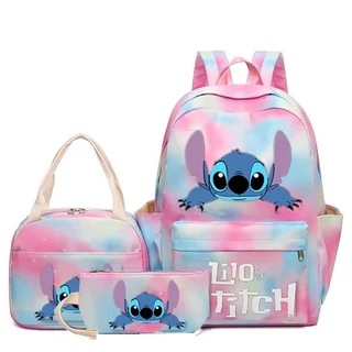 kit Stitch Mochila Escolar Para Crianças Meninos E Meninas/Saco De Lápis/Caixa De Almoço Conjunto De 3 Peças Feminina Estudantes Adultos De Grande Capacidade Computador/Oxford Pano Confortável , Resistente Durável