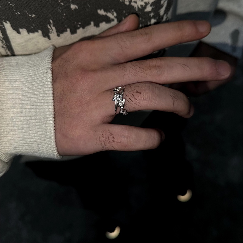 Anel De Dedo Diamantado Estilo Relâmpago Para Mulheres Homens Anéis Da Tendência Ajustáveis Acessórios