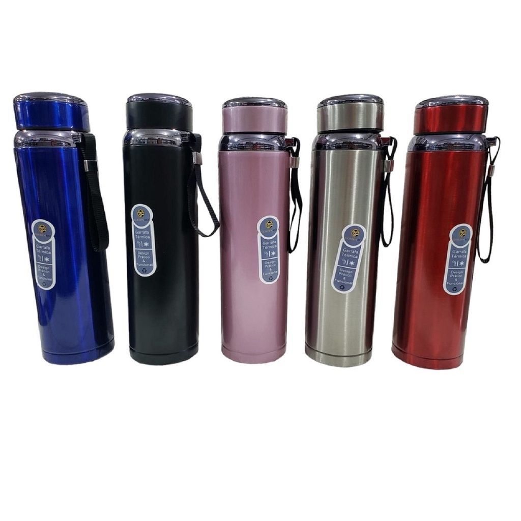 Garrafa 800ml/1000ml Inox Térmica Com Infusor Prata Dourada De Água Café Parede Dupla Com Alça