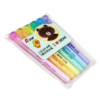 Marca Texto Kawaii Urso Kit Estojo Escolar Com 06 Unidades
