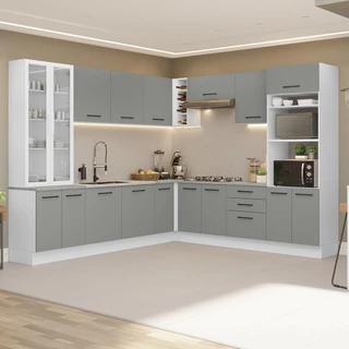 Armário de Cozinha Completa 549cm Branco/Cinza Agata Madesa 01 em Oferta na Shopee