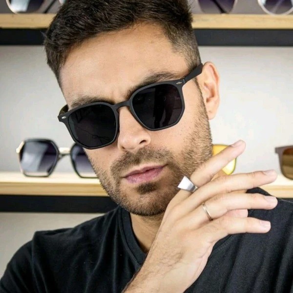 Óculos de Sol Masculino Hexagonal Preto Unissex Proteção UV400 Estilo ...