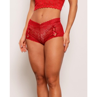 Calcinha Caleçon Feminina Renda Vermelha