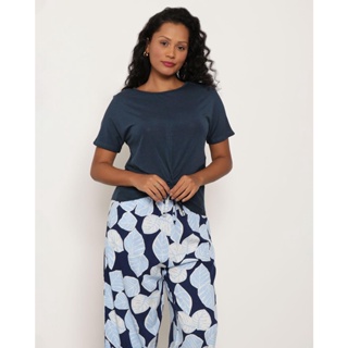 Blusa Feminina Drapeada Manga Curta Marinho