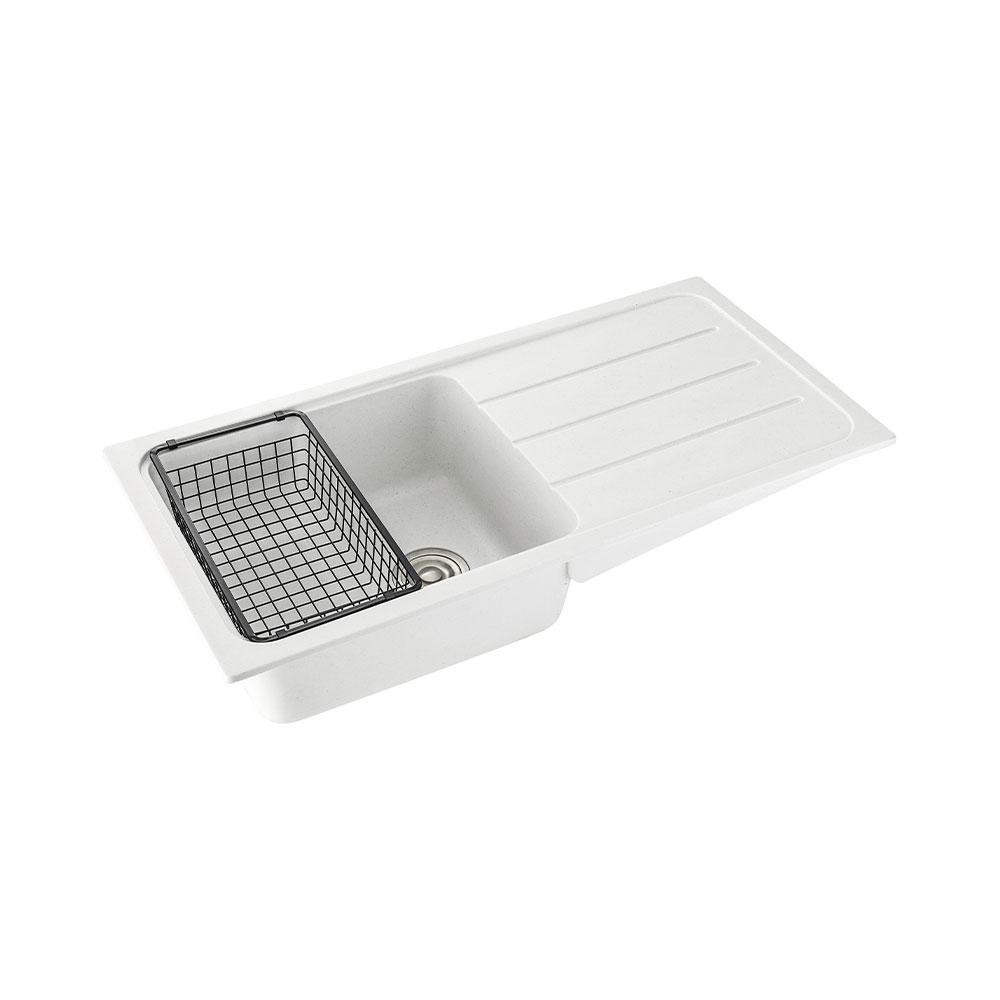 Cuba Para Cozinha Gourmet De Quartzo Com Escorredor Aranã Pingoo - Branco