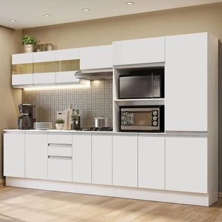 Armário de Cozinha Completa 100% MDF 300cm Frentes Branco Smart Madesa 02 em Oferta na Shopee