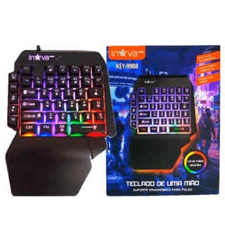Teclado de uma mão gamer português brasil preto com luz rgb