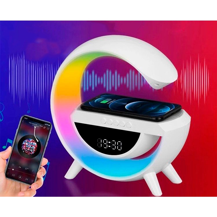 Luminária Led Rgb Rádio Relógio Smart App Bluetooth Usb Fm - Ravan